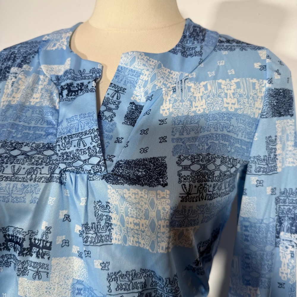 Vintage 1970’ Devon Blue Patchwork Hieroglyphic E… - image 2